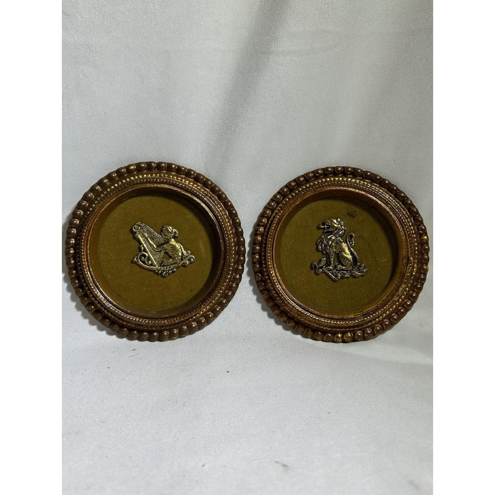 VTG Pair of Lion Harp Lady Instrument Framed MCM Mid Century 4.5" Home Decor